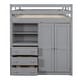 preview thumbnail 11 of 15, Safety Guaranteed Wood Loft Bed with Built-in Wardrobe, Desk, Storage Shelves and Drawers, Full Size, Grey