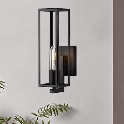 13" Industrial Wall Sconces, Black Metal Frame Wall Sconce Lamps with Open Metal Cage - N/A