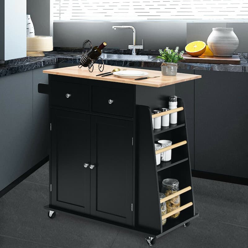 Gymax Rolling Kitchen Island Utility Trolley Cabinet Storage Spice