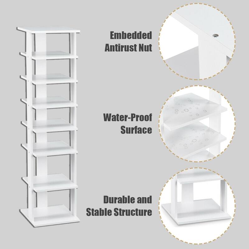 7-Tier Wooden Shoe Rack with Detachable Shelf and Water-Resistant Surface for Home Use - 11" x 10.5" x 43.5" (L x W x H)