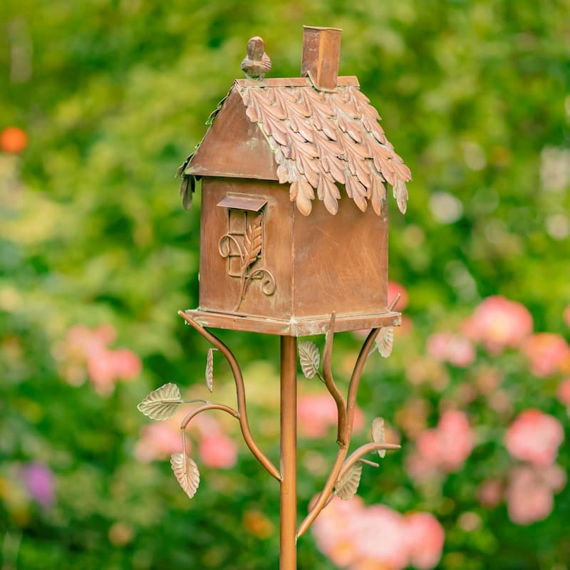 Country Style Iron Birdhouse Stake "Chimney House"