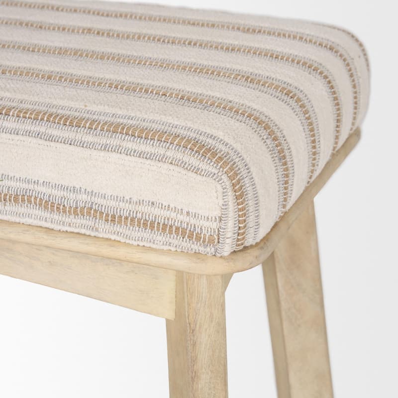 Taimo White Washed Light Brown Wood w/ Striped Fabric Seat Bench - 62.2L x 17.0W x 19.3H