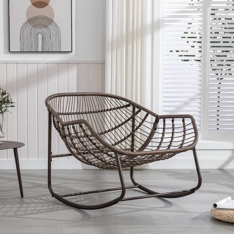 Patio Wicker Indoor & Outdoor Rocking Chair with Cushion
