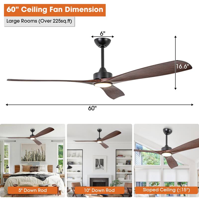 60-in Transitional Walnut Integrated LED Propeller Ceiling Fan with Light and Remote