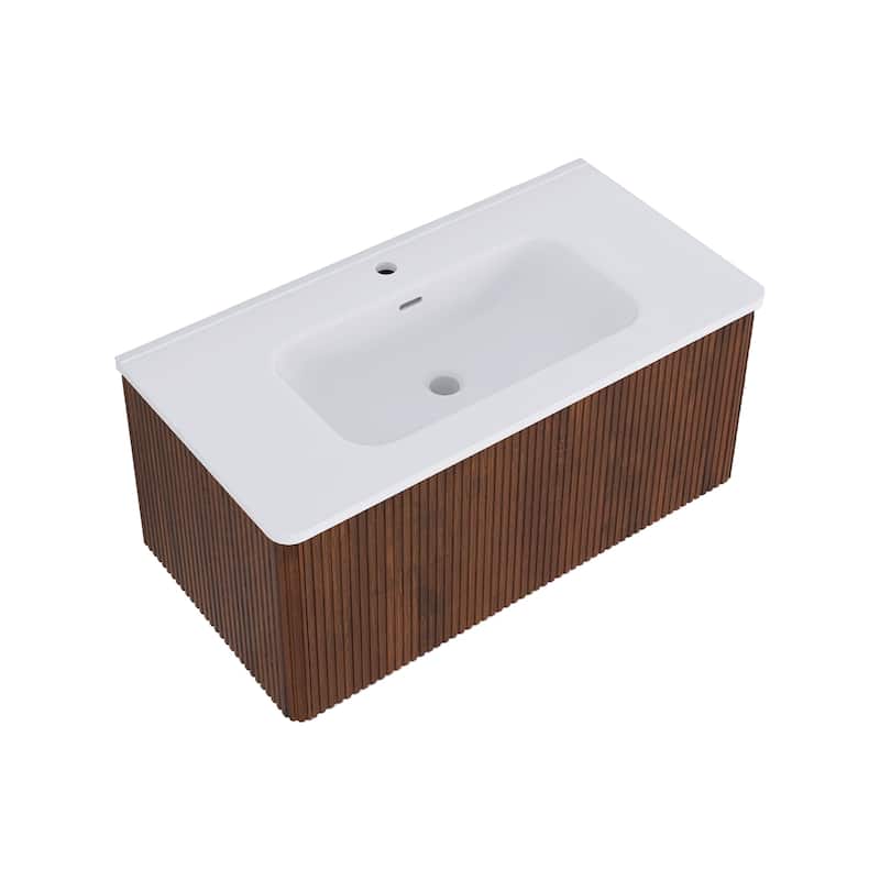 Floating Bathroom Vanity with Glossy White Integrated Ceramic Sink