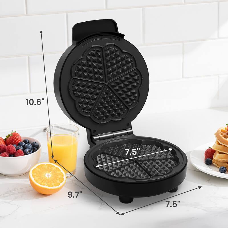 5 Heart-Shaped Waffle Maker with Adjustable Temp