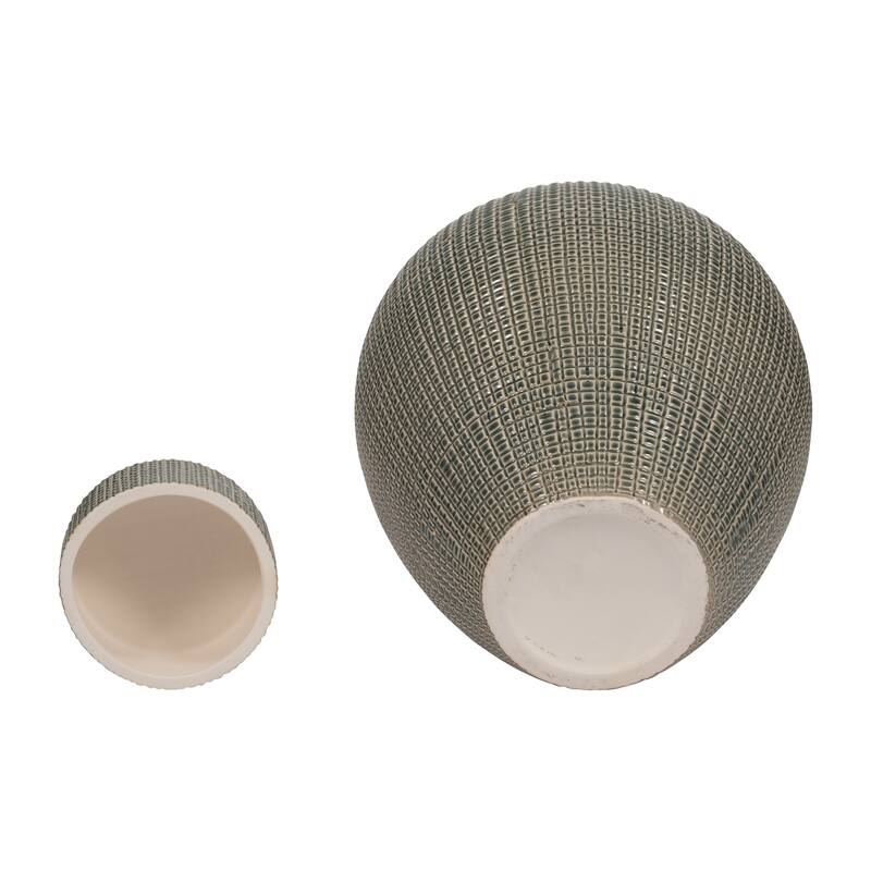 Sagebrook Home Dempsey Green Lidded Jar - Stoneware, Green, Checkered, Bud, Elegant Color, Perfect Accent Piece