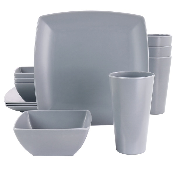 Gibson Home 12 Piece Grayson Melamine Square Dinnerware Set in