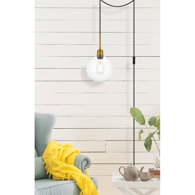 Enzo 1-Light Plug in Pendant with Clear Shade - Black - 8" Diameter