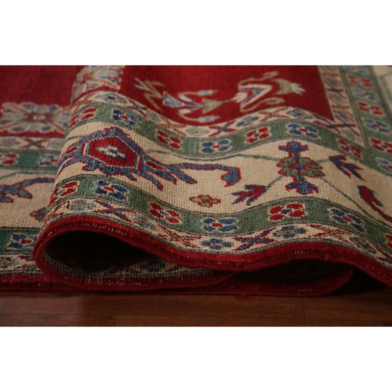Red Geometric Kazak Oriental Area Rug Handmade Traditional Wool Carpet - 9'7" x 13'1"