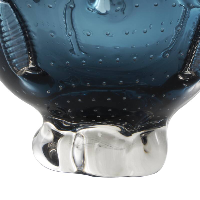 Glass Abstract Tulip Shaped Ombre Decorative Bowl with Bubble Texturing - Dark Blue - Roche River Decor