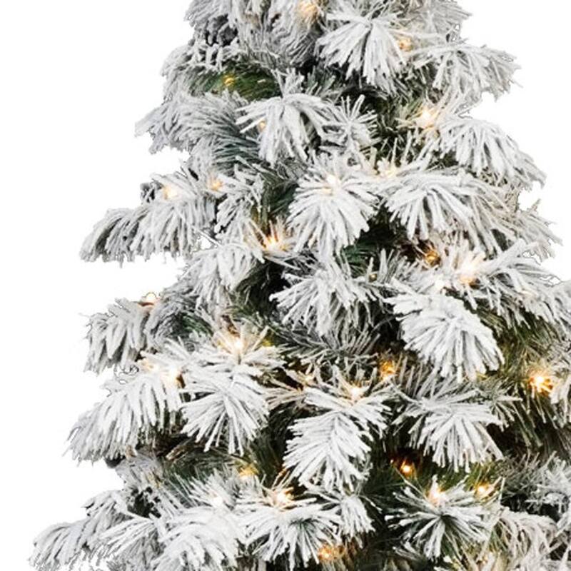 HomeRoots 5' White Pre Lit Full Flocked Fir Christmas Tree - Green - 36.00 in. x 60.00 in. x 36.00 in.