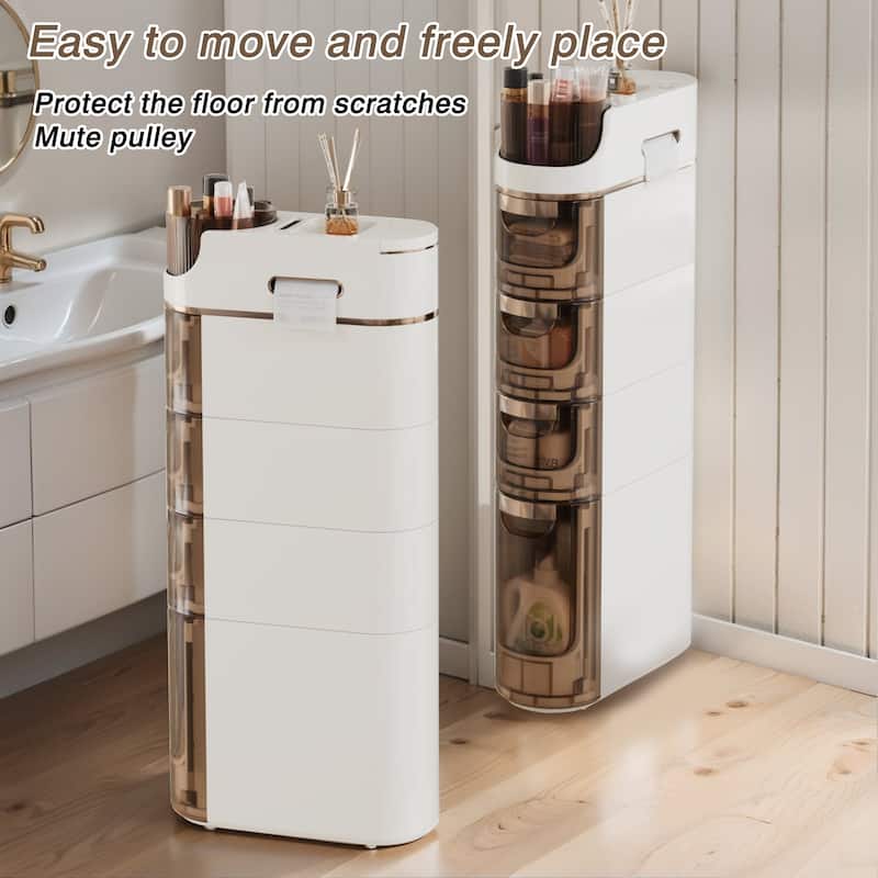 5-Tiers Slim Storage Bins, Narrow Bathroom Storage Organizer Movable for Small Spaces