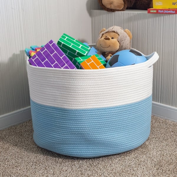 slide 2 of 5, Extra-Large Basket - Cotton Rope Basket with Handles - Baskets for Organizing by Home-Complete Blue