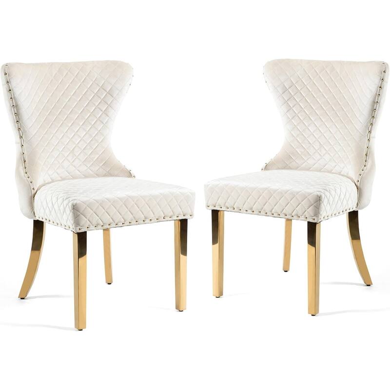 White Gold Finish Glam Upholstered Side Chairs Set