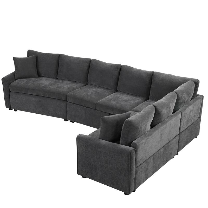 L-shaped Sofa Convertible Sofa Bed Pull Out Sofa Sleeper w/Back Pillow