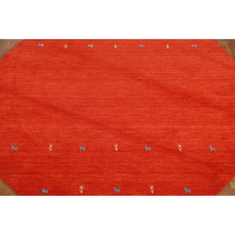 Hand Knotted Oriental 100% Wool Carpet Tribal Animal Pictorial Oranges & Rust Gabbeh Area Rug - 6' 6'' X 6' 6''