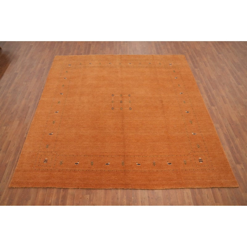 Hand Knotted Oriental 100% Wool Carpet Tribal Animal Pictorial Oranges & Rust Gabbeh Area Rug - 8' 11'' X 8' 11''