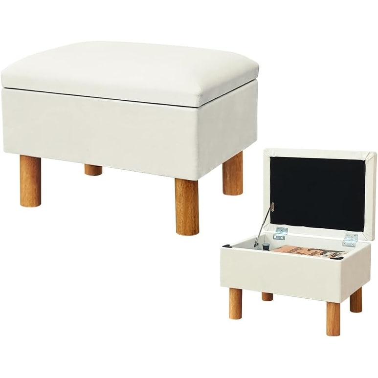 Compact Storage Ottoman Footstool for Living Room, Bedroom, or Entryway - Lightweight Cube with Low Height (Beige)