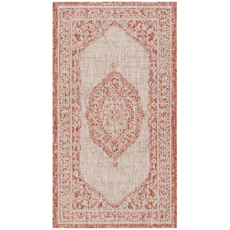 SAFAVIEH Courtyard Thoma Medallion Indoor/ Outdoor Waterproof Patio Backyard Rug - 2'7" x 5' - Light Beige/Terracotta