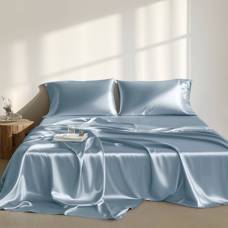 Madison Park Essentials Satin Luxury 6 PC Sheet Set - Queen - Blue