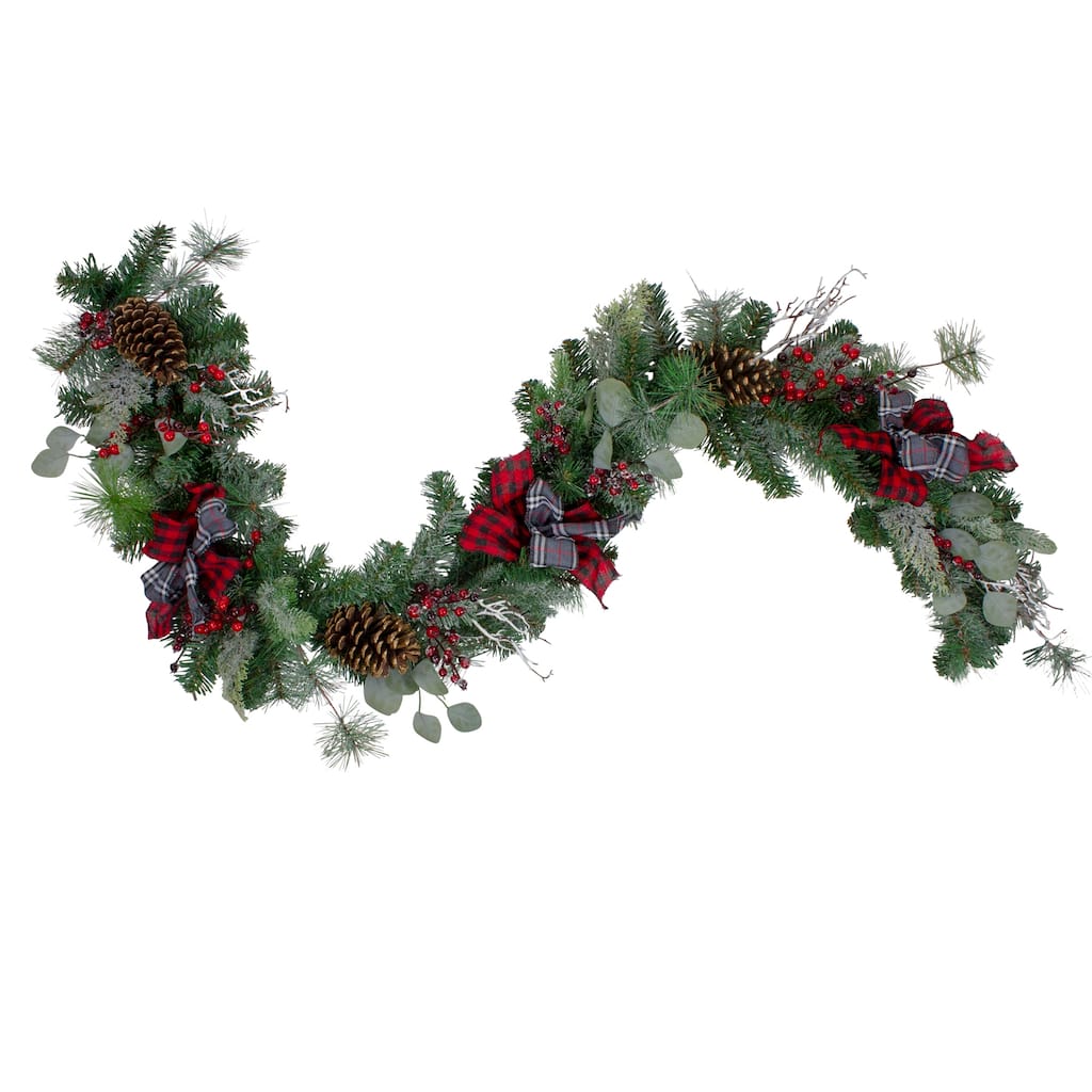 6' x 12" Dual Plaid Berries and Pinecones Artificial Christmas Garland - Unlit