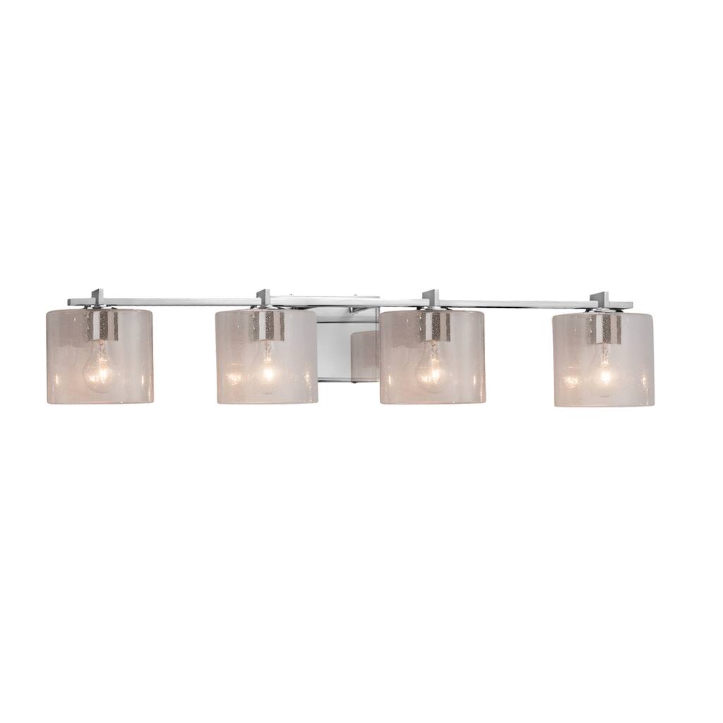 Justice Design Fusion Era 4-light Polished Chrome Bath Bar, Seeded Oval Shade