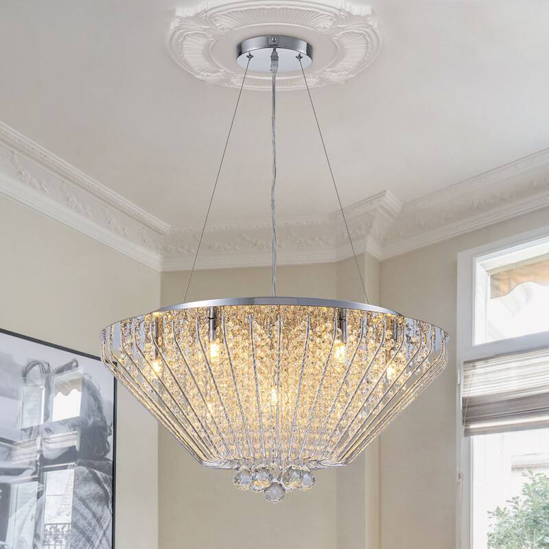 9-Light Modern Glam Diamond Shape Chandelier with Crystal