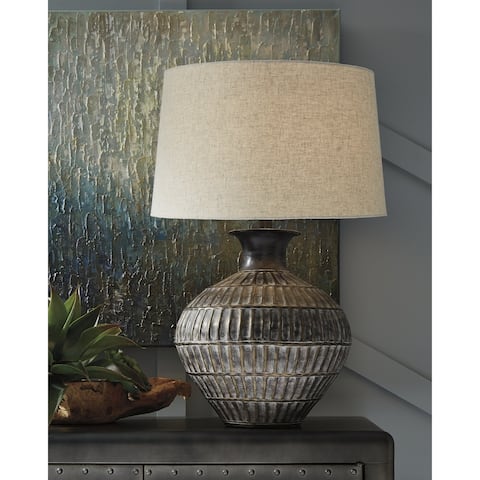 Magan Traditional Metal Antique Bronze Table Lamp - 18.25" W x 18.25" D x 29" H