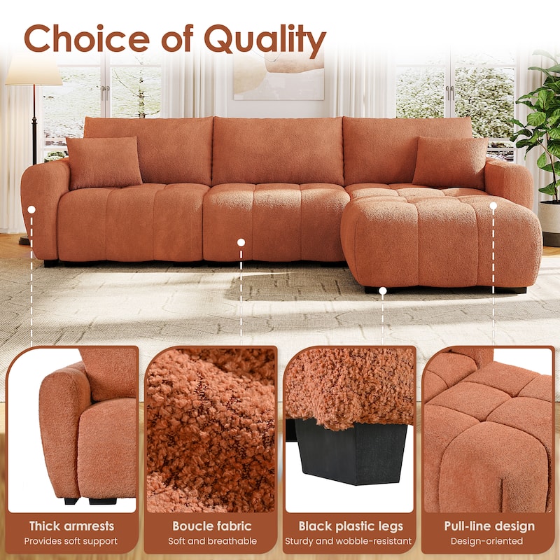 L Shaped Modular Sectional Sofa, Comfy Boucle Deep Seat Cloud Sofa, Large 4 Seat Sofa with Movable Ottoman for Living Room