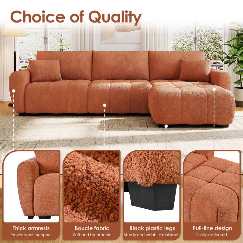 Roomfitters 110" Modular Sectional Sofa, L Shaped Couch with Extra Large Seat, Movable Ottoman, Boucle Upholstery