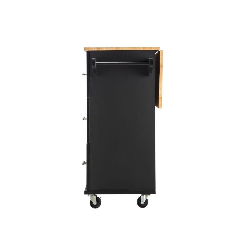 Kitchen Island Cart with Extensible Rubber Wood Top and Locking Wheels