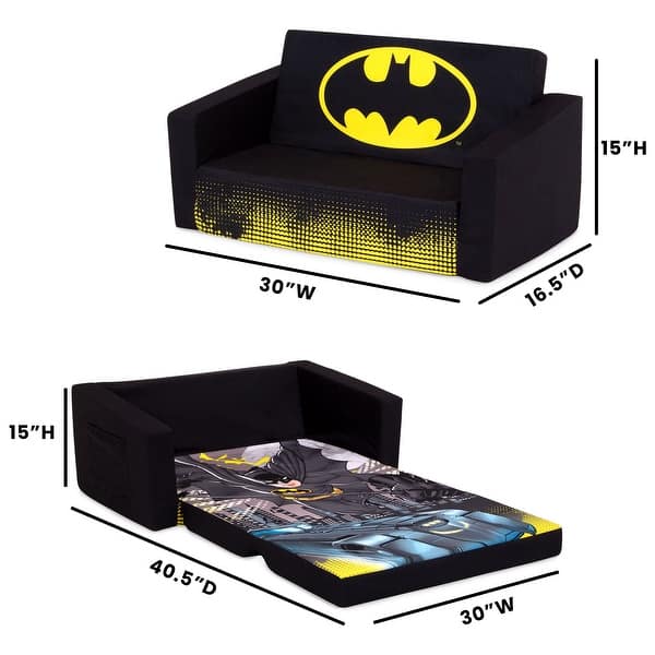 slide 2 of 8, Batman Cozee Flip-Out Sofa - 2-in-1 Convertible Sofa to Lounger for Kids by Delta Children Batman