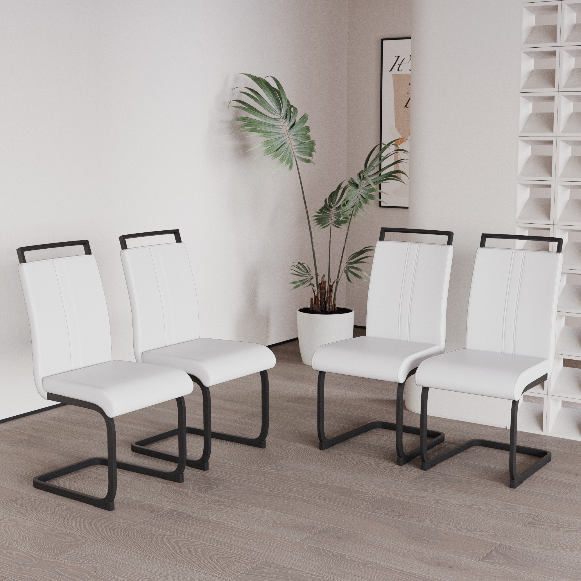 High Back Upholstered Side Chair with C-shaped Tube Metal Legs (Set of 4)