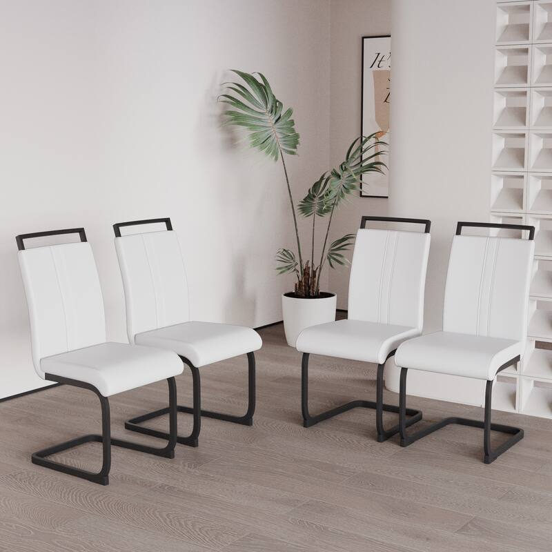 Modern Style Faux Leather High Back Dining Chairs Set of 4 with Black Metal Legs for Dining Room