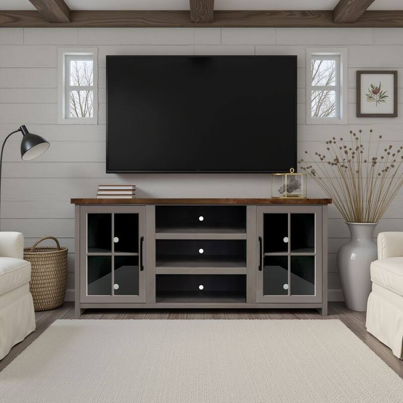 Bridgevine Home Modern Farmhouse 67 inch TV Stand Console for TVs up to 80 inches, No Assembly Required, Two-Tone Finish