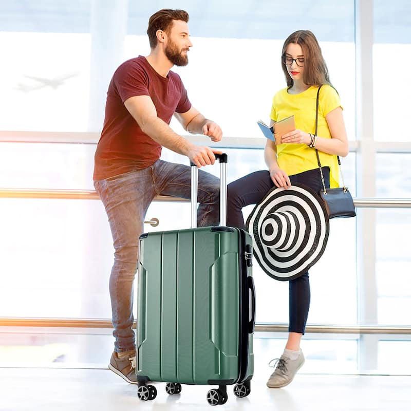 3 Piece Hard shell ABS Lightweight Durable Suitcases Set w/Double Spinner Wheels and Telescopic Handle