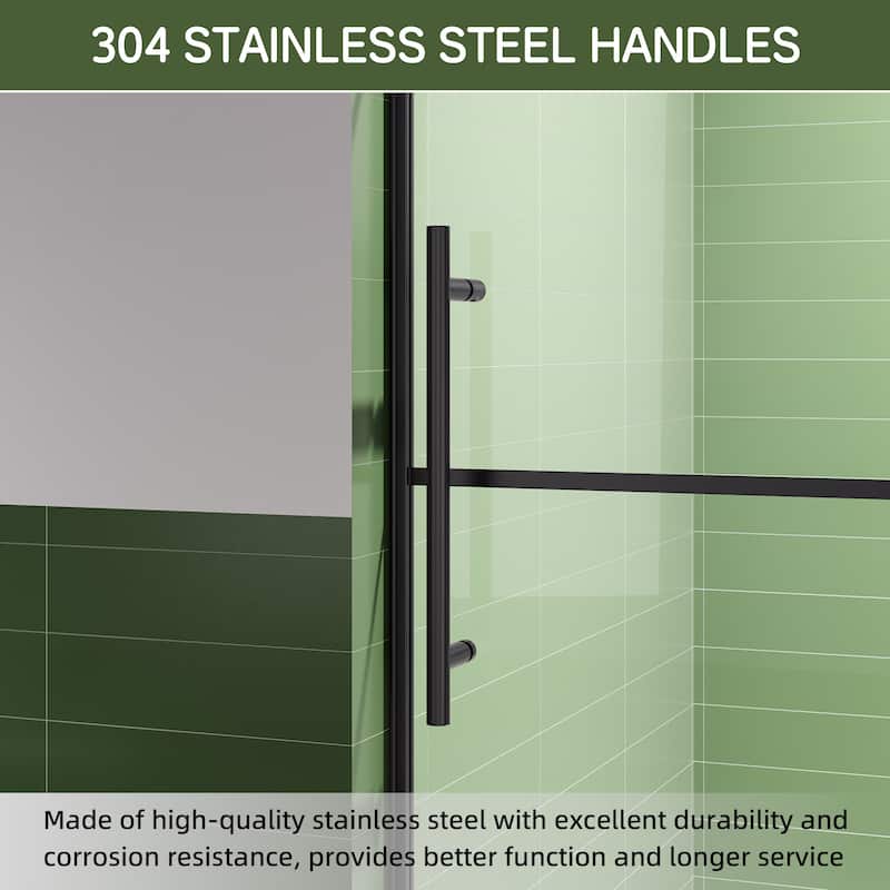 Ultra-Narrow Frame Single Sliding Shower Door 60x72, 8mm Easy-Clean Glass, Matte Black, 304 Stainless, Reversible
