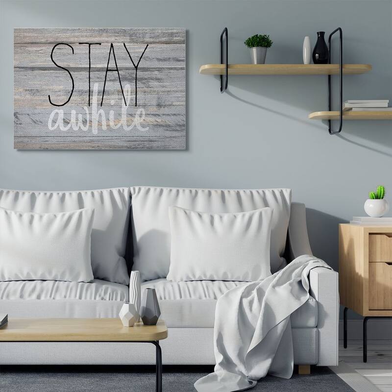 Stupell Stay Awhile Country Home Wood Textured Word Design,16x20, Proudly Made in USA - Multi-Color