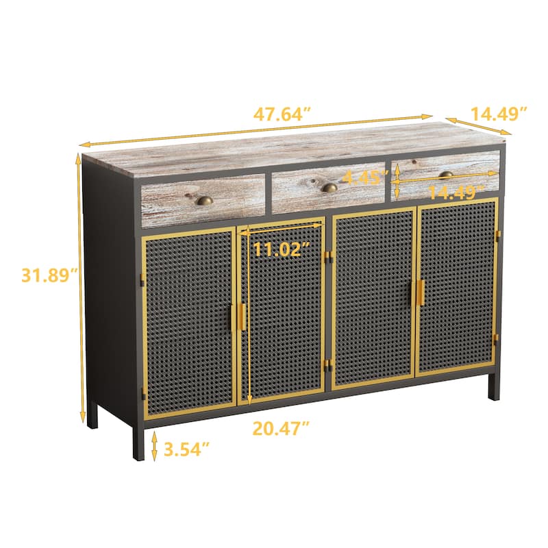 48" Modern Sideboard Buffet Cabinet with 4 Doors & 3 Drawers, Freestanding Storage for Entryway/Office/Bedroom