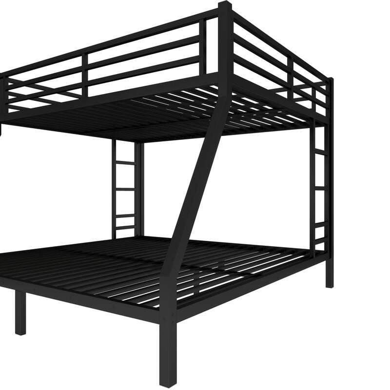 Queen Over King Metal Bunk Bed with Dual Ladders, Underbed Storage, and Noise-Free Design, Heavy-Duty Frame