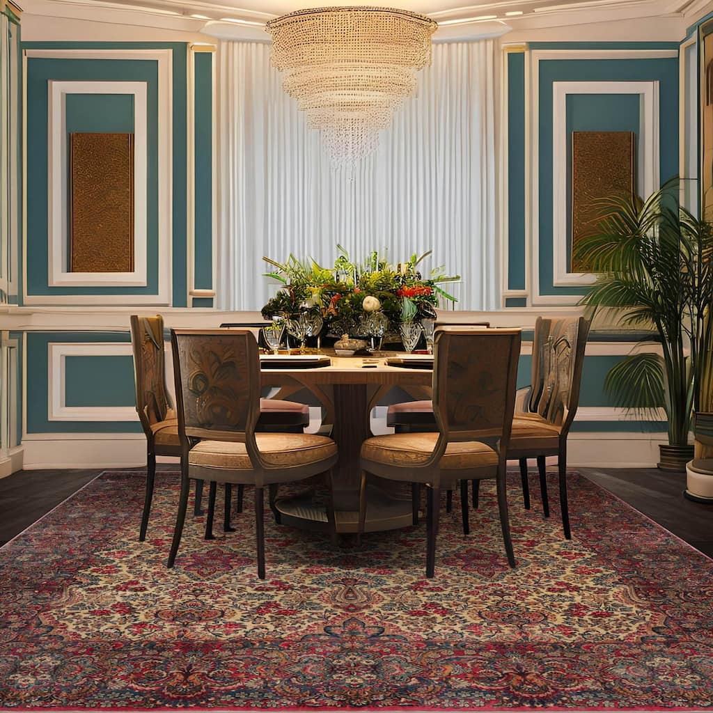 Hand Knotted Ivory,Blue Persian Wool Traditional Oriental Area Rug - 11' 10'' x 15' 10''