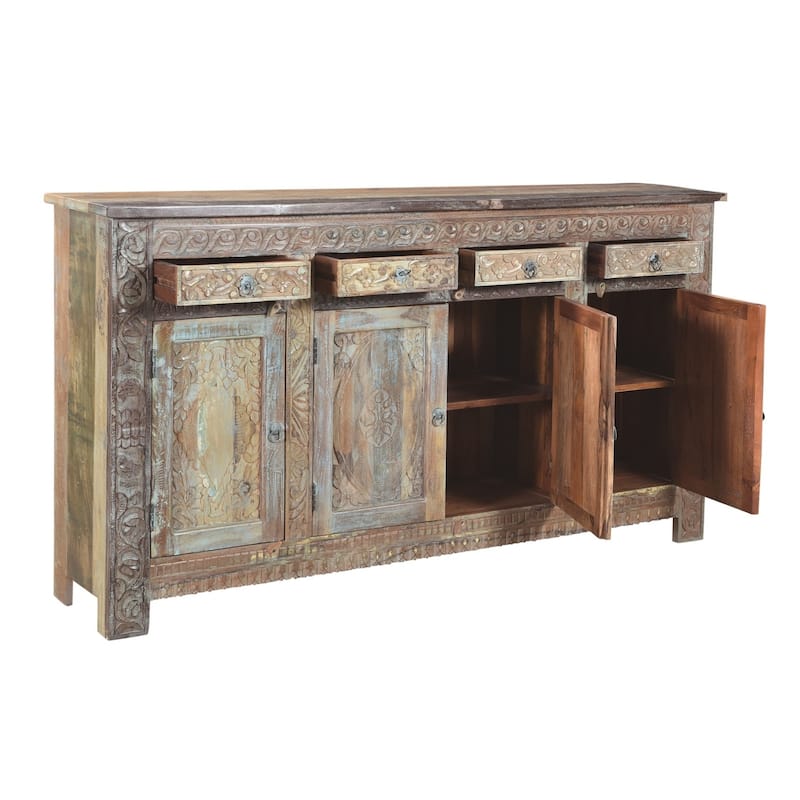 Reclaimed Wood Sideboard Buffet Cabinet with 4 Drawers 4 Doors
