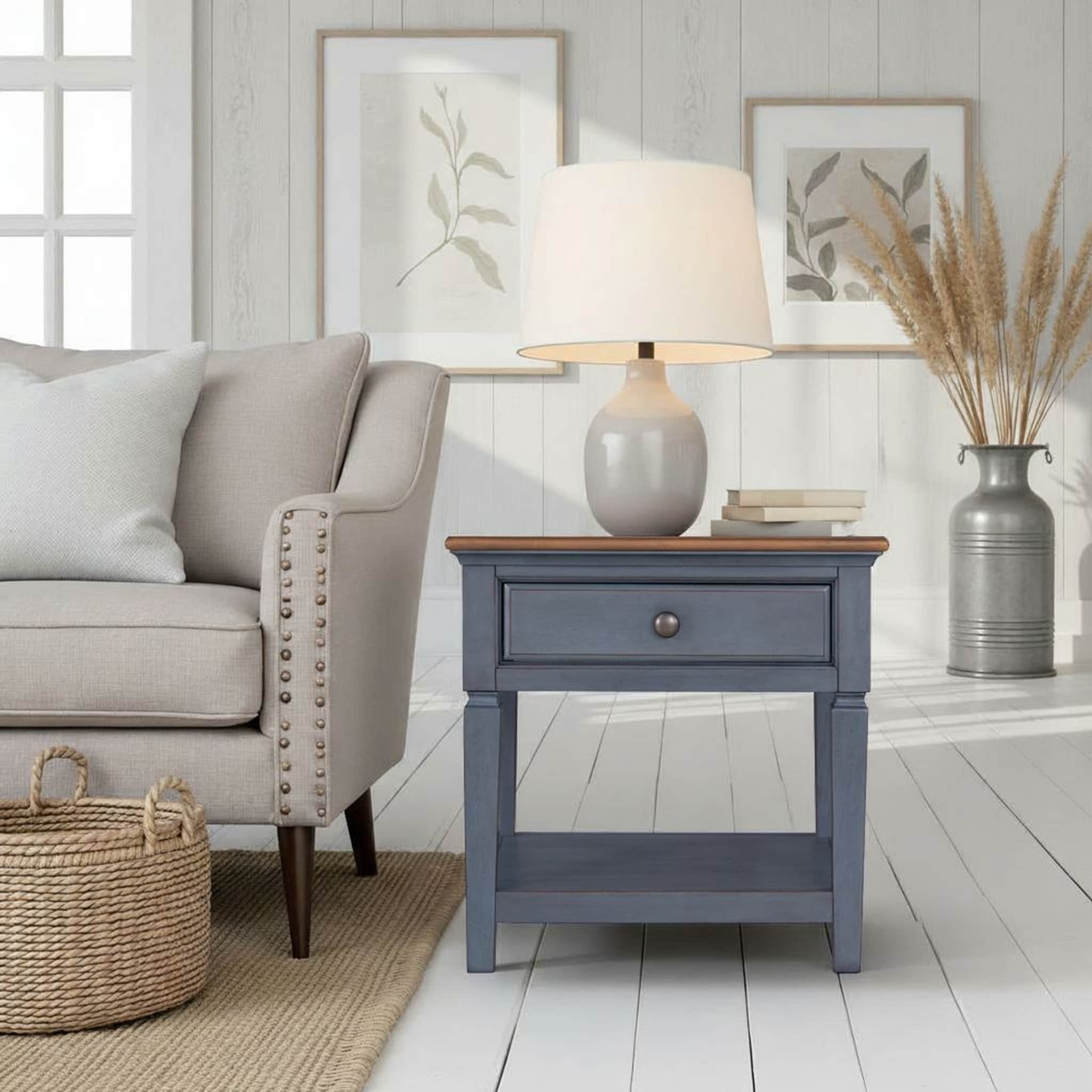Americana 24" Farmhouse Side Table with Drawer & Shelf