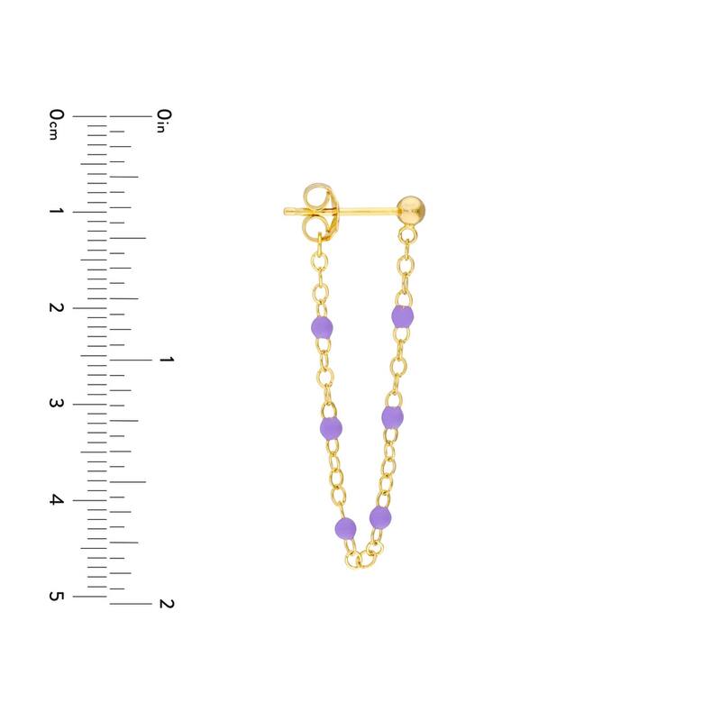Curata 14k Yellow Gold Front To Back 6 Beads Lilac Enamel Earrings