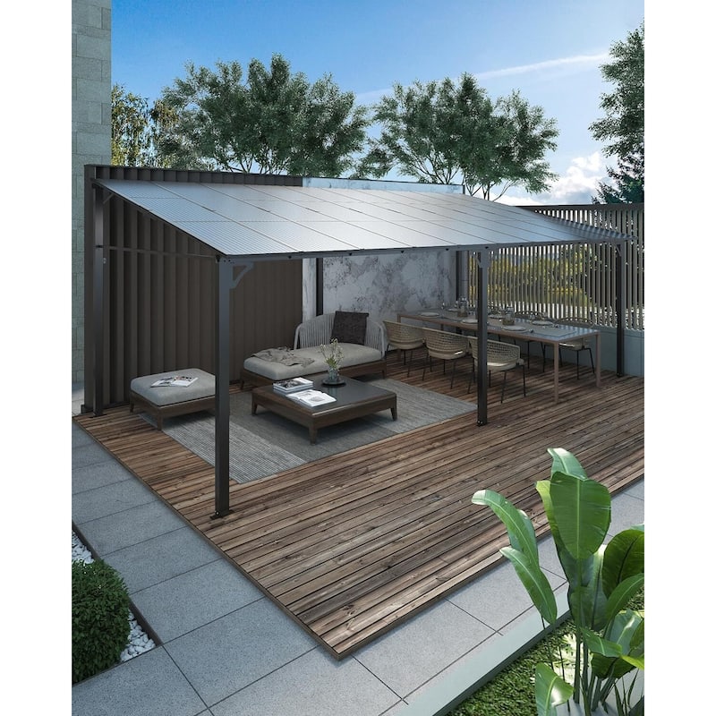 12x20 FT Wall Mounted Lean to Hardtop Gazebo Pergola for Porch, Decks, Backyard - 12X20 Ft - Grey