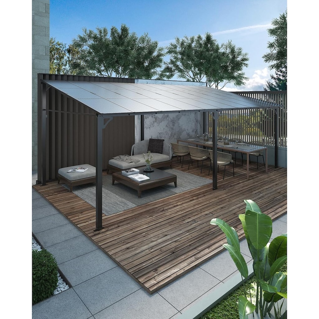 12x20 FT Wall Mounted Lean to Hardtop Gazebo Pergola for Porch, Decks, Backyard - 12X20 Ft