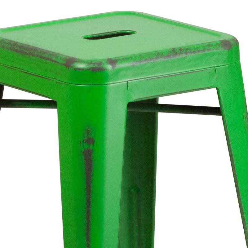 24" High Backless Distressed Metal Indoor-Outdoor Counter Height Stool