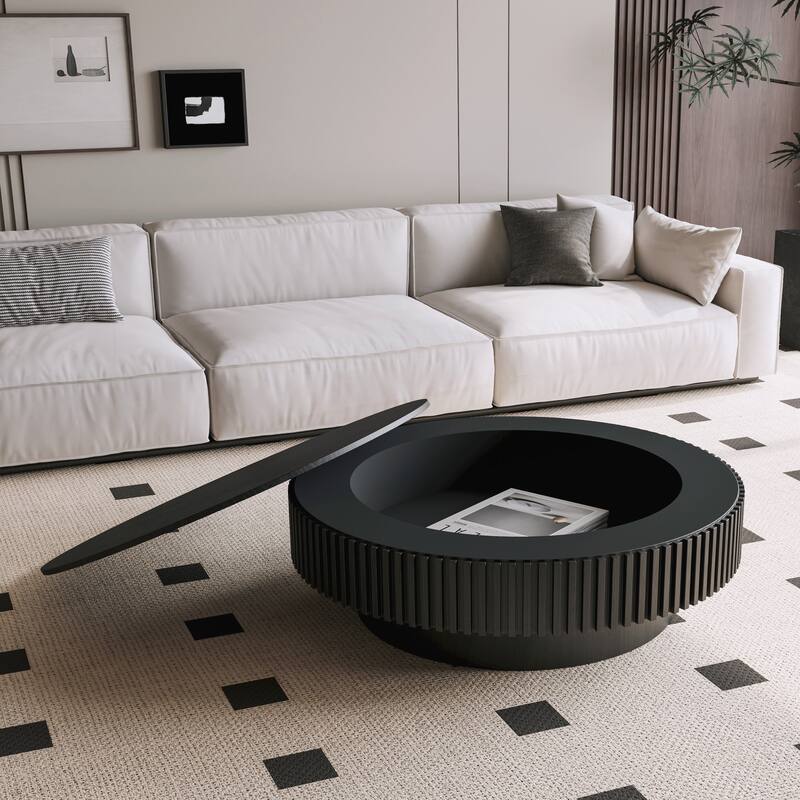 39.37 Inch Round Coffee Table with Storage