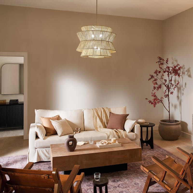 Kichler Lighting Ophira 28 Inch 4 Light Pendant with Jute Shade in Champagne Bronze